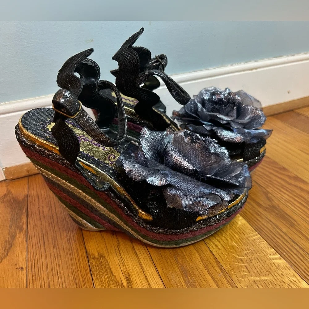 Irregular Choice Black and Multicolor Floral Wedges